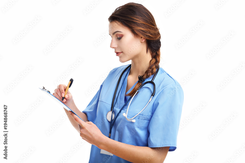 Woman doctor isolated over white background Woman doctor isolated over white background