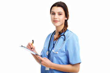 Woman doctor isolated over white background