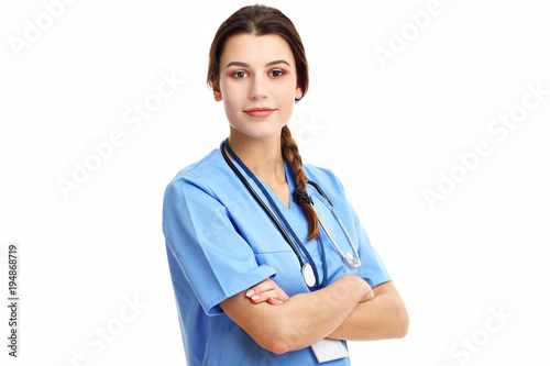 Woman doctor isolated over white background