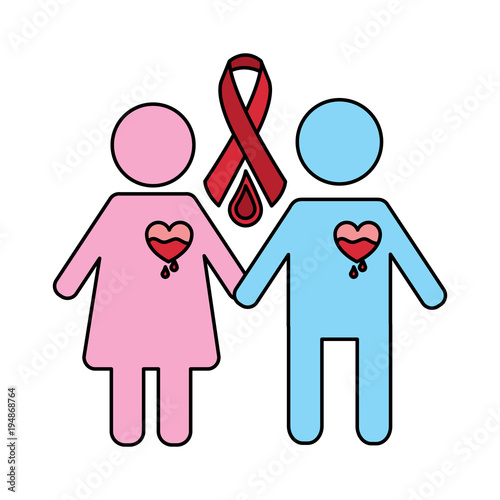 couple hemophilia campaign ribbon blood vector illustration