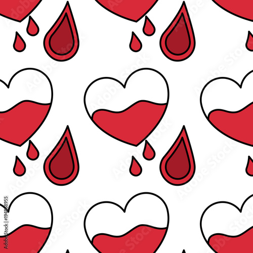 seamless pattern red heart blood drops healthcare vector illustration