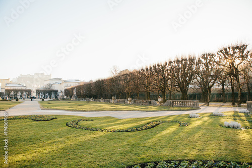 Beautiful park next to Mirabell Palace in Salzburg in Austria. photo