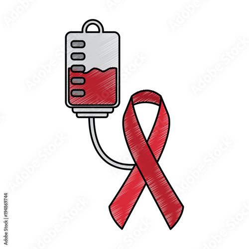hemophilia plastic blood bag ribbon care vector illustration drawing design