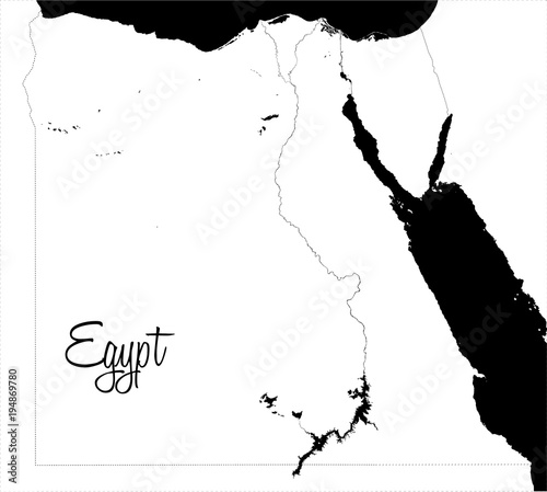 Detailed Vector Map of Egypt with Nile River and Coastal Borders Black and White