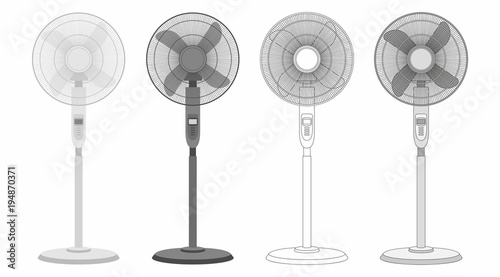 set of Electric fan isolated on white background
