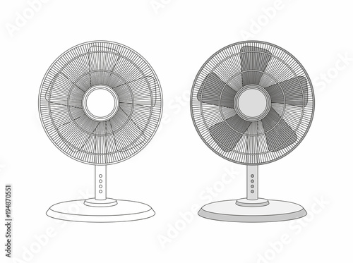 two Table fans, thin line style. isolated on white background