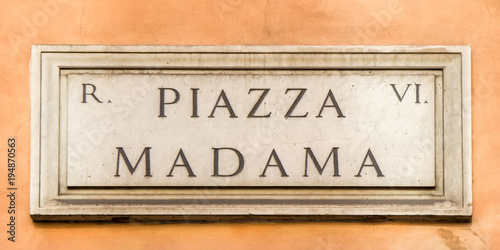 Street sign Piazza Madama in Rome, Italy