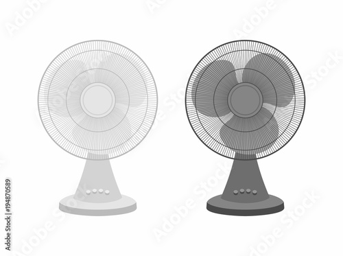  two Table fans black and white isolated on white background