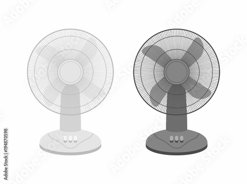  two Table fans black and white isolated on white background