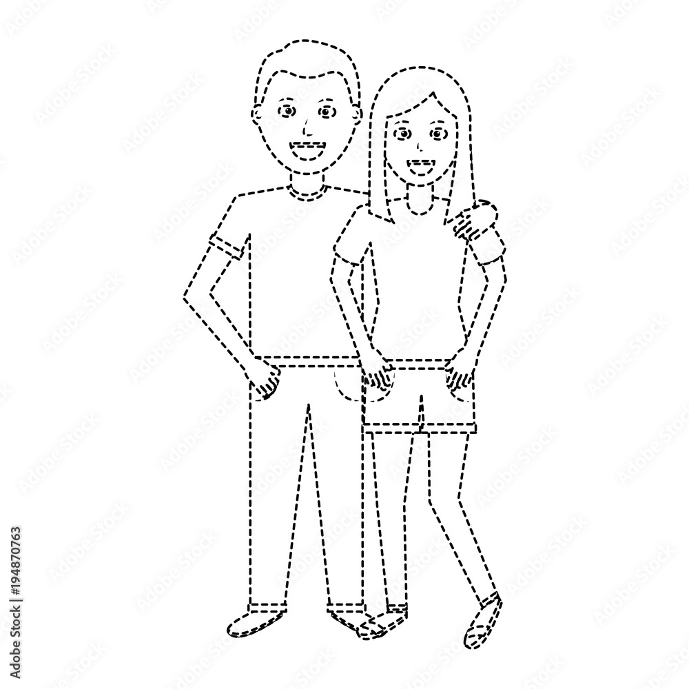 Fototapeta premium valentines day poster with man and woman tenderly hugging vector illustration dotted line design