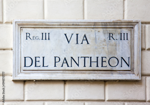 Street sign Via del Pantheon in Rome, Italy