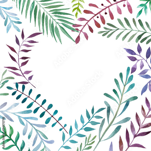 Wallpaper Mural Hand drawn watercolor illustration of botanical branches. Decorative graphic frame in shape of heart for wedding branding, invitations, greeting card. Isolated on white background. Place for text. Torontodigital.ca