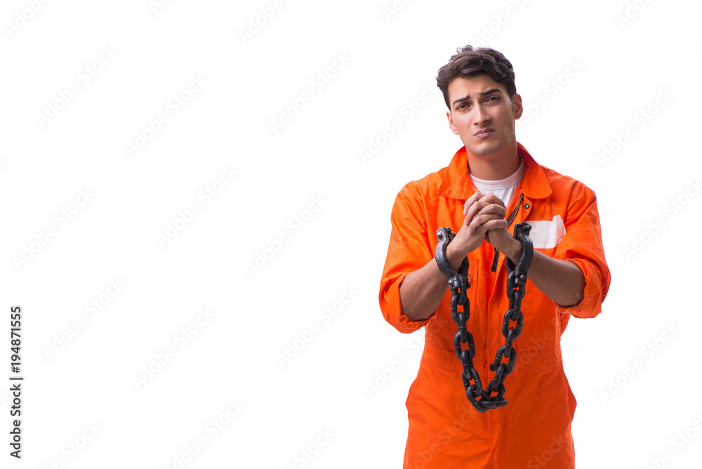 Prisoner with his hands chained isolated on white background Prisoner with his hands chained isolated on white background