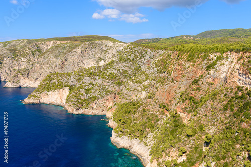 View of beautiful coastline in Porto Schiza on Zakynthos island. Greece.