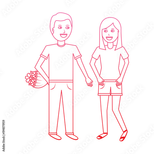 the man higing the girl flowers romantic celebration vector illustration degrade line design photo