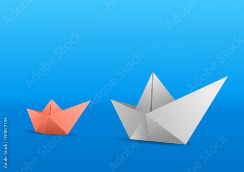 A little fleet of two paeper botas. One white and one salmon. Vector illustration