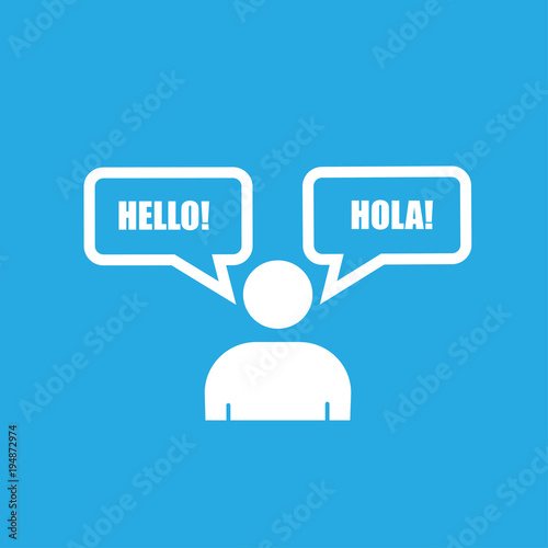 bilingual icon,flat vector sign isolated on blue background. Simple vector illustration for graphic and web design.