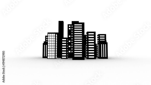 360 degree cityscape presentation 3d animation in black and white comic style, loop video