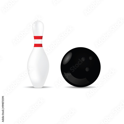 bowling ball in black color and skittle vector illustration