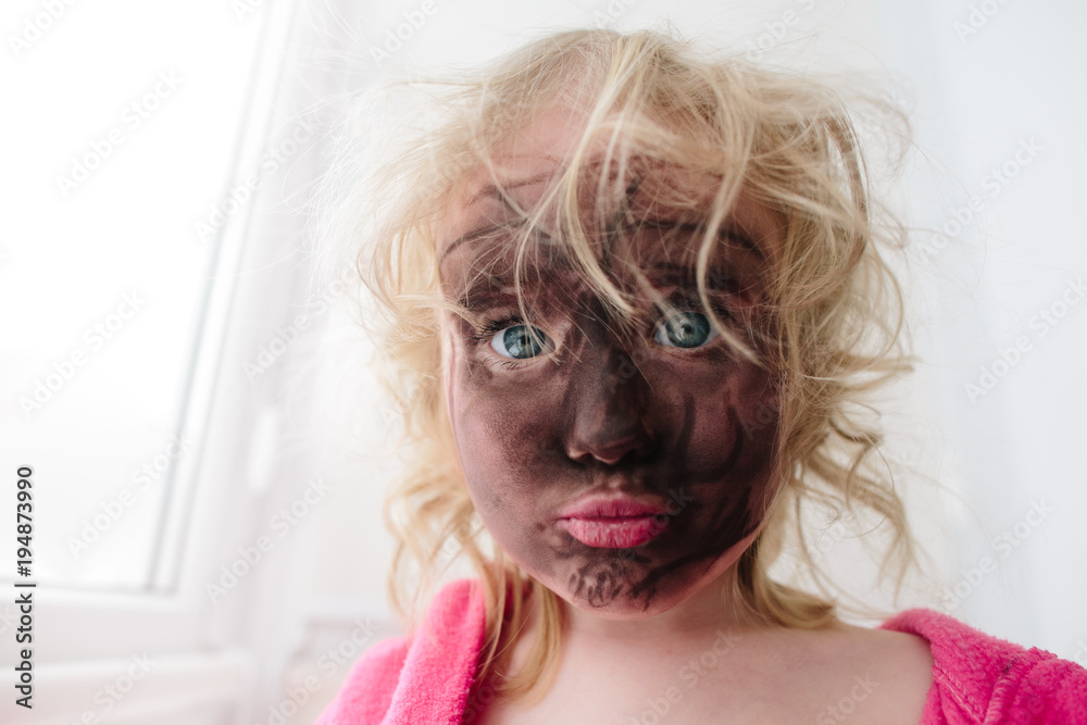Little girl went too far with make-up, first make-up Little girl went too far with make-up, first make-up
