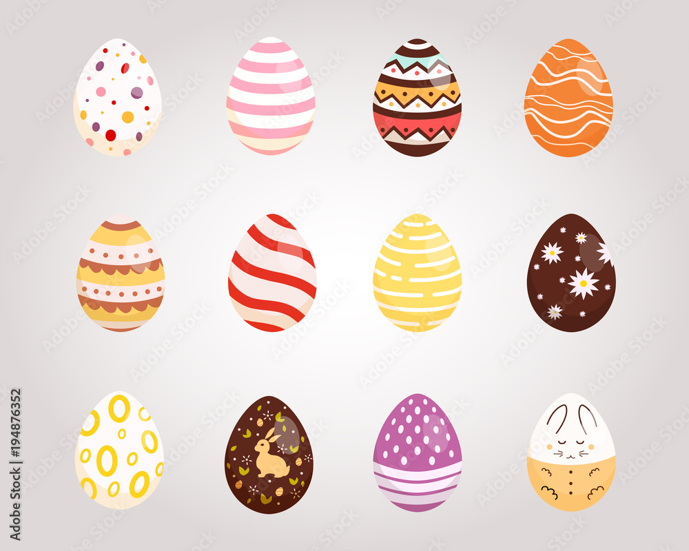 Set Easter eggs, collection of vector illustration in cartoon style, isolated. Set Easter eggs, collection of vector illustration in cartoon style, isolated.
