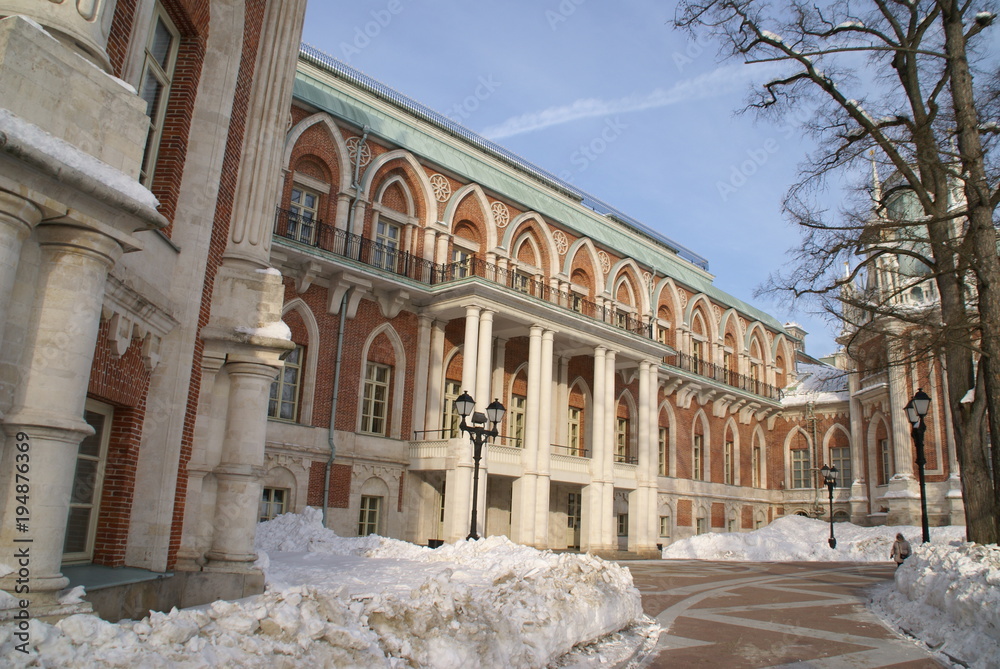 Fototapeta premium Grand Palace in Tsaritsyno reserve, Moscow, Russia. The residence of Catherine the great