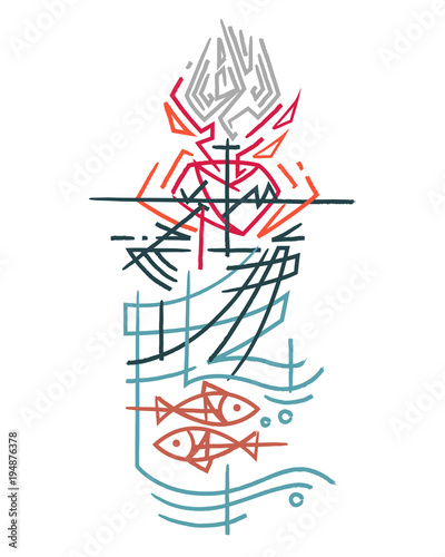 Religious christian symbols ink illustration