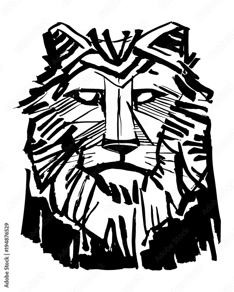 Fototapeta premium Lion head vector ink illustration