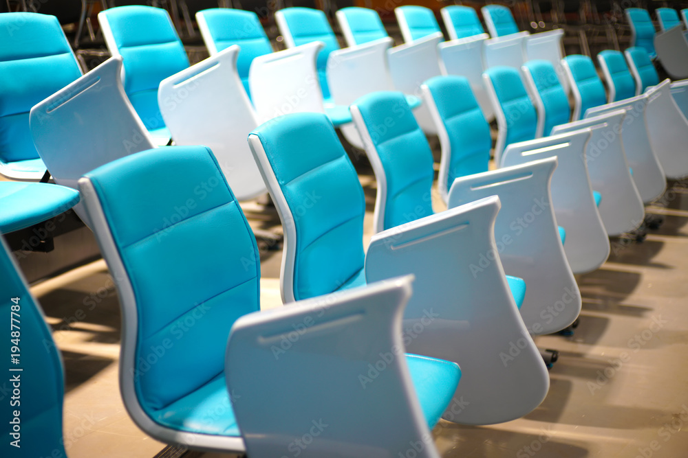 Fototapeta premium Lecture chairs in empty lecture hall.
