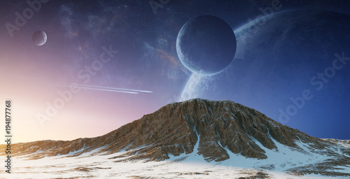 Fototapeta Naklejka Na Ścianę i Meble -  Exoplanets in space 3D rendering elements of this image furnished by NASA