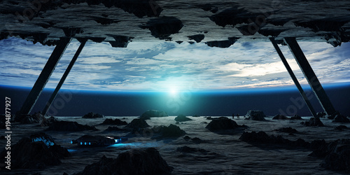 Fototapeta Naklejka Na Ścianę i Meble -  Astronauts exploring an asteroid spaceship 3D rendering elements of this image furnished by NASA