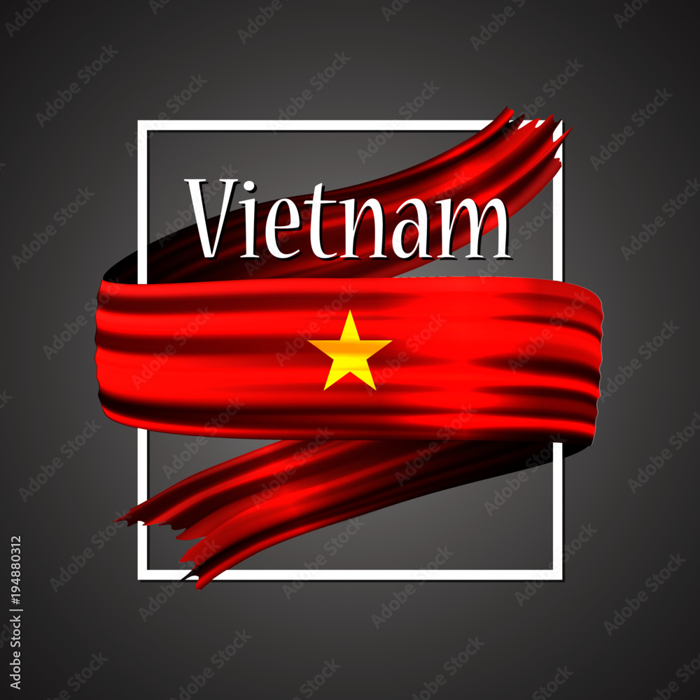 Vietnam flag. Official national colors. Vietnam's 3d realistic ribbon. Isolated waving vector glory flag stripe sign. Vector illustration background. Icon emoji design with frame. Vietnam flag. Official national colors. Vietnam's 3d realistic ribbon. Isolated waving vector glory flag stripe sign. Vector illustration background. Icon emoji design with frame.