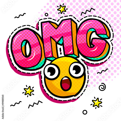 Comic speech bubble with expression text OMG.
