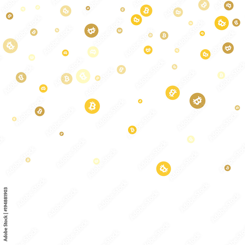 Gold bitcoins. Confetti celebration, Falling golden abstract decoration for party, birthday celebrate, anniversary or event, festive. Festival decor. Vector illustration