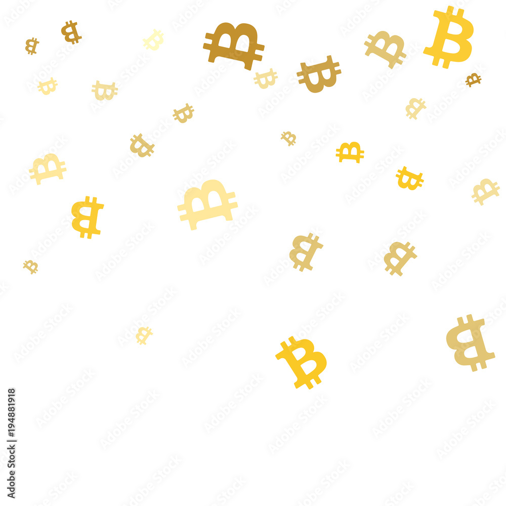 Fototapeta premium Abstract background with many falling gold bitcoin confetti. Vector background