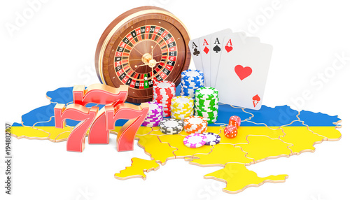 Casino and gambling industry in Ukraine concept, 3D rendering