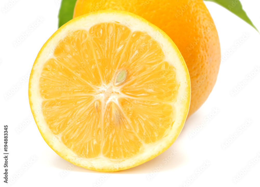 healthy food. lemon with green leaf isolated on white background healthy food. lemon with green leaf isolated on white background