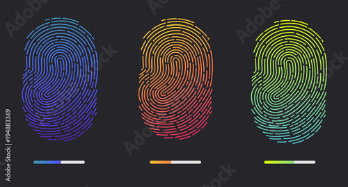 Fingerprints. Illustration of the fingerprint of different colors on a black background. Vector illustration Eps10 file photo