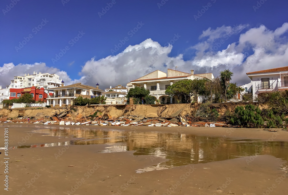 View of damaged beach homes in Punta Umbria, Huelva, Southern Spain, after the storm.