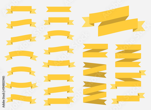 Vector ribbons banners isolated on White background. Set of 22 yellow ribbons banners