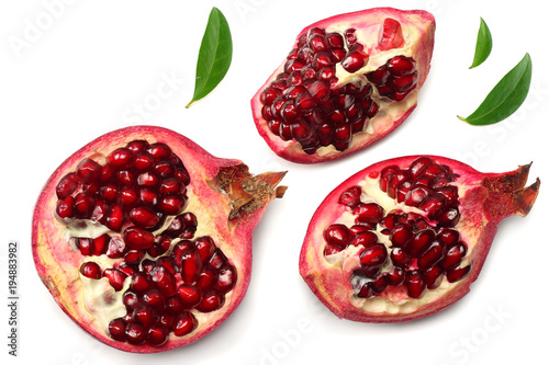 pomegranate isolated on a white background top view