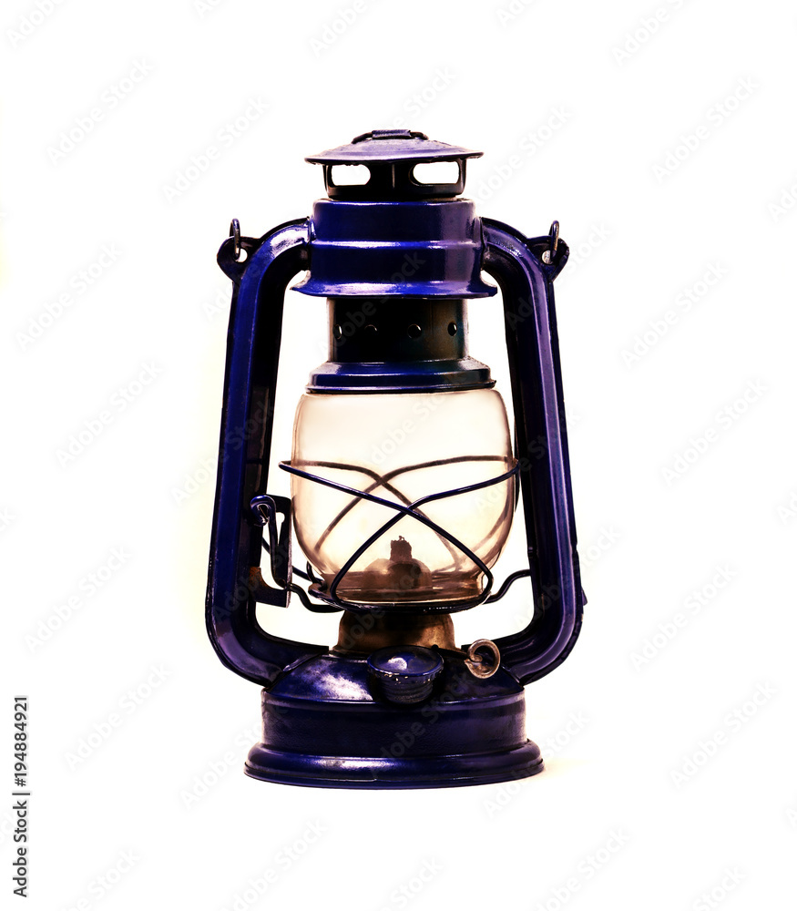 Old kerosene lamp on white background. There is a way Old kerosene lamp on white background. There is a way