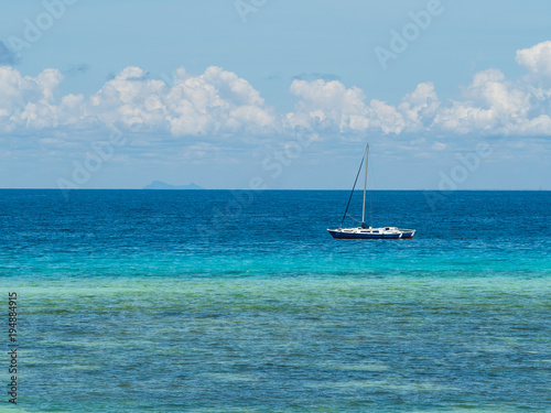 Yacht in Indian Ocean. Zanzibar, Tanzania, Africa, February 2018.