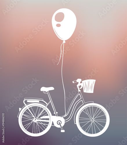 Bicycle and balloon - retro-styled greeting card. Vector illustration.
