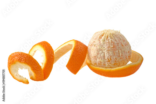 Canvastavla orange peeled, peel isolated on white background
