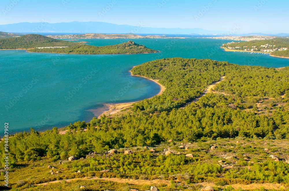 a view of the Mediterranean coastline, Greek islands, a lot of bays and bays. a view of the Mediterranean coastline, Greek islands, a lot of bays and bays.