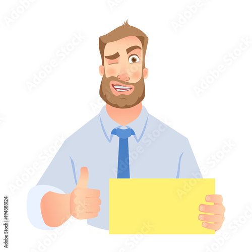 Businessman holding blank sign