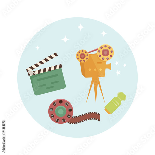 Set of cartoon cinema icons. Vector illustrations