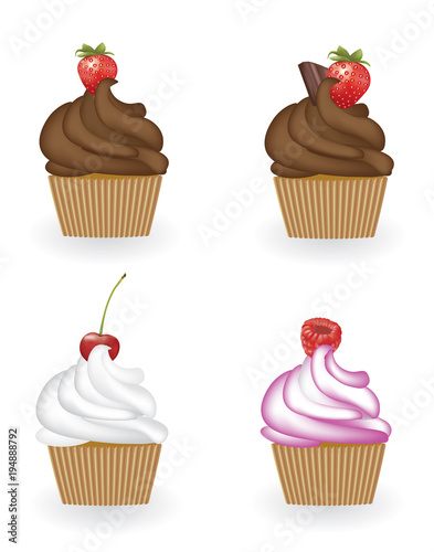 Four cupcakes set  vector
