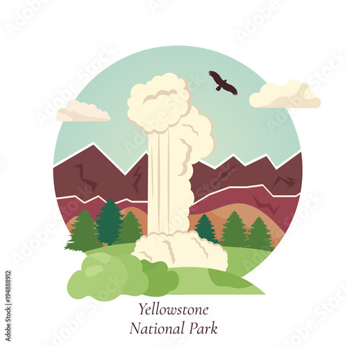 Vector illistration of geyser in Yellowstone Park
